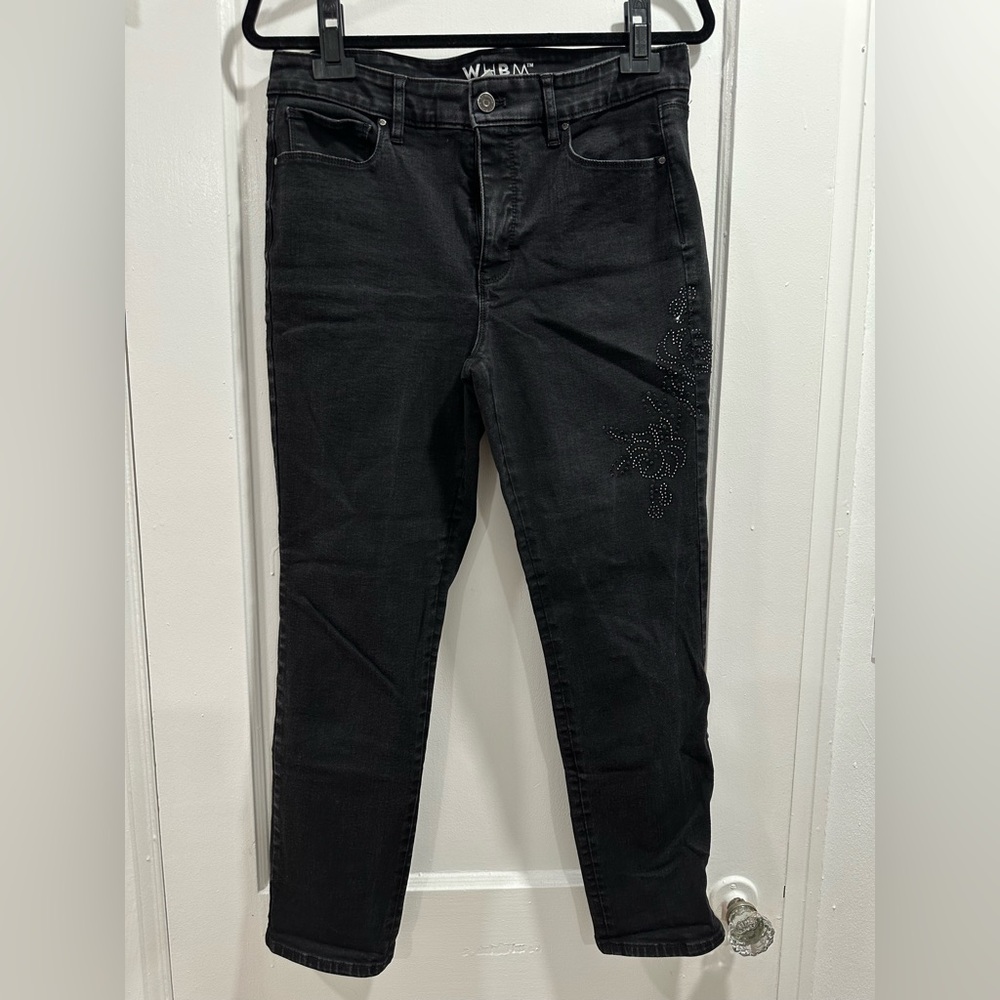 White House Black Market Jeans Womens 8 Black Denim Embellished Slim Ankle Fit
